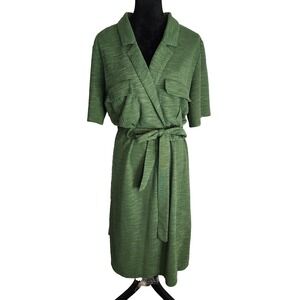 ASOS Design Size 20 Green Slub Belted Short Sleeve Midi Shirt Dress Pockets EUC
